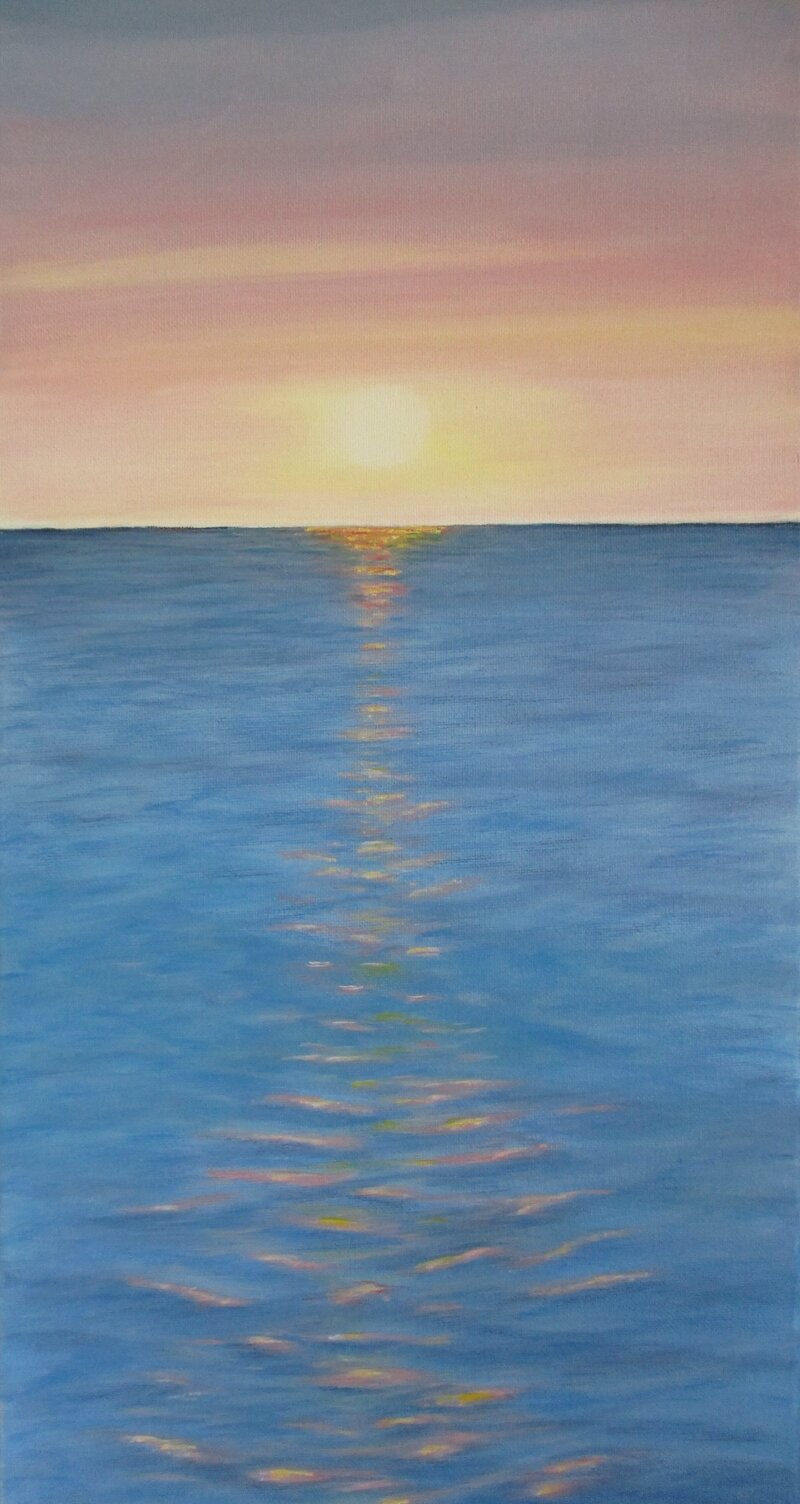 Sunrise on the Adriatic — sold original oil painting on stretched canvas by Alessandra Cortese De Bosis, Culpeper Virginia